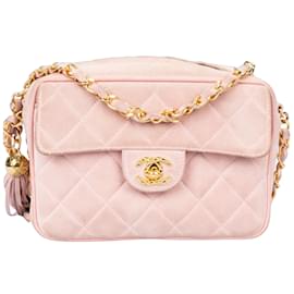 Chanel-Chanel Quilted Suede Leather Camera Crossbody Bag-Pink