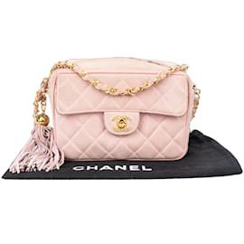 Chanel-Chanel Quilted Suede Leather Camera Crossbody Bag-Pink