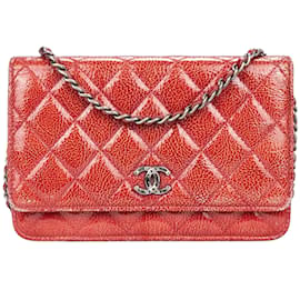 Chanel-Portefeuille en cuir souple Chanel sur sac à bandoulière chaîne-Rouge
