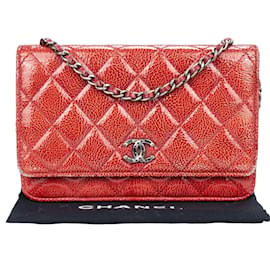 Chanel-Portefeuille en cuir souple Chanel sur sac à bandoulière chaîne-Rouge