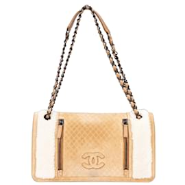 Chanel-Chanel Bolsa de couro camurça Cambon CC com aba única-Marrom