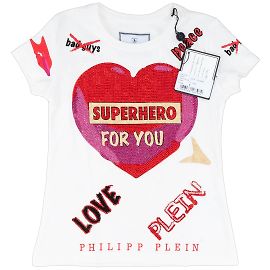 Philipp Plein Superhelden-Kinder-T-Shirt Weiß