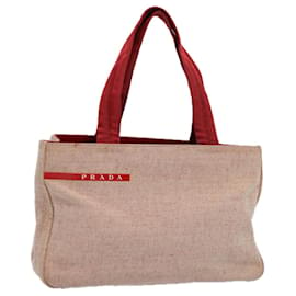 Prada-PRADA Sports Hand Bag Canvas Beige Red Auth 60037-Red,Beige