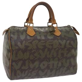 Louis Vuitton-LOUIS VUITTON Monogram Graffiti Speedy 30 Hand Bag Green M92194 LV Auth 60005A-Green,Khaki