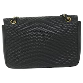 Bally-BALLY Quilted Chain Shoulder Bag Leather Black Auth am5340-Black