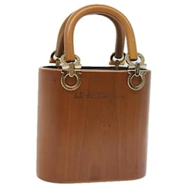 Salvatore Ferragamo-Salvatore Ferragamo Gancini Hand Bag Wood Brown Auth am5289A-Brown