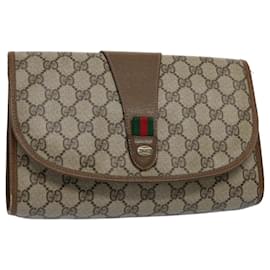 Gucci-GUCCI GG Supreme Web Sherry Line Clutch Bag Red Beige 89 01 030 Auth ep2520-Red,Beige