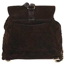 Chanel-CHANEL Matelasse Turn Lock Chain Backpack Suede Brown CC Auth 61074-Brown