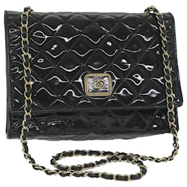 Chanel-CHANEL Matelasse Chain Shoulder Bag Patent leather Black CC Auth bs10520-Black