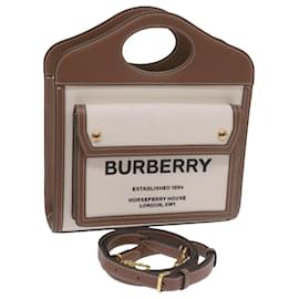 Burberry-BURBERRY Mini Pocket Bag Hand Bag Canvas Leather Brown 8039361 auth 60007A-Brown