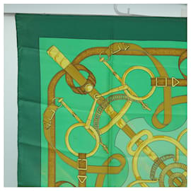 Hermès-HERMES CARRE 90 Eperon d'or Scarf Silk Green Auth bs10407-Green