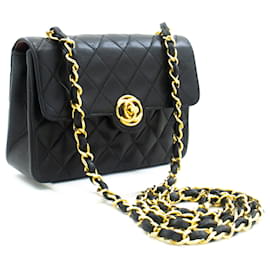 Chanel-CHANEL Mini petit sac à bandoulière en chaîne à rabat matelassé noir-Noir