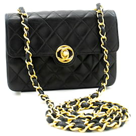 Chanel-CHANEL Mini petit sac à bandoulière en chaîne à rabat matelassé noir-Noir