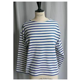 Céline-CELINE Long Sleeve Striped Jersey Sailor Top White/Blue TXS-Multiple colors