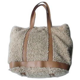 VANESSA BRUNO  Sac cabas L shearling et cuir Beige