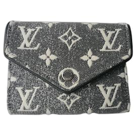 Louis Vuitton-Louis Vuitton Monogram Denim Victorine M Wallet81859 Silver gray NEW-Grey