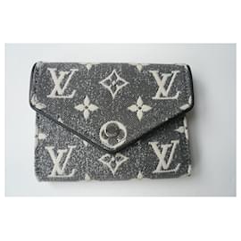 Louis Vuitton-Louis Vuitton Monogram Denim Victorine M Wallet81859 Silver gray NEW-Grey