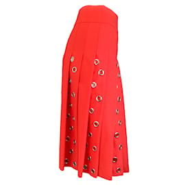 Autre Marque-Duncan Red / Silver Grommet Detail Pleated Wool Midi Skirt-Red