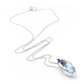 Autre Marque-Gold Necklace with Aquamarine-White,Light blue