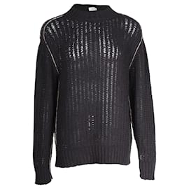 Autre Marque-Mr. P Ribbed Open-Knit Sweater in Black Cotton-Black