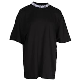 Acne-Acne Studios Camiseta com gola simulada com motivo facial em viscose preta-Preto
