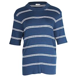 Sandro-Sandro Paris T-shirt en maille rayée en laine bleue-Autre