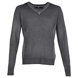 Dolce & Gabbana-D&G V-Neck Sweater in Grey Cotton-Grey