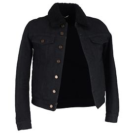 Saint Laurent Shearling-Trimmed Collar Trucker Jacket in Black Denim Black