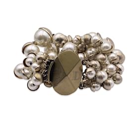 Dior-Christian Mise en Multistrand Pearls Cluster Bracelet-White