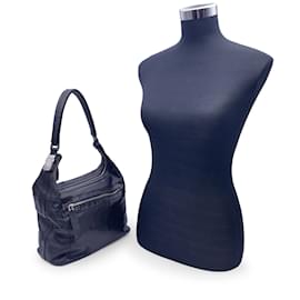 Gucci-Umhängetasche aus schwarzem Leder mit Reißverschlusstasche vorne-Schwarz