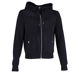 Felpa con cappuccio e zip con pannelli Tom Ford in pelle scamosciata blu navy e lana Blu navy