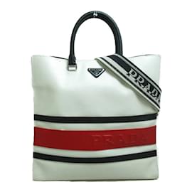 Prada-Saffiano Logo Tote Bag-White