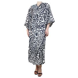Eres Navy blue and white silk printed robe - size S/M Blue