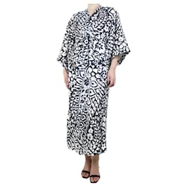 Eres-Navy blue and white silk printed robe - size S/M-Blue