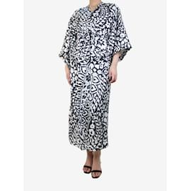 Eres-Navy blue and white silk printed robe - size S/M-Blue