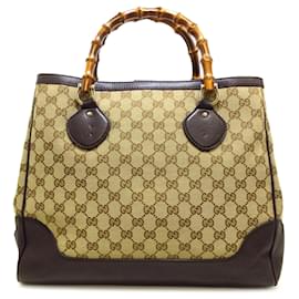Gucci-Gucci Braune mittelgroße Diana-Tasche aus GG Canvas aus Bambus-Braun,Beige
