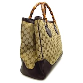 Gucci-Gucci Braune mittelgroße Diana-Tasche aus GG Canvas aus Bambus-Braun,Beige