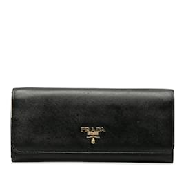 Prada-Prada Saffiano Continental Flap Wallet Cartera larga de cuero 1M1132 en buenas condiciones-Negro