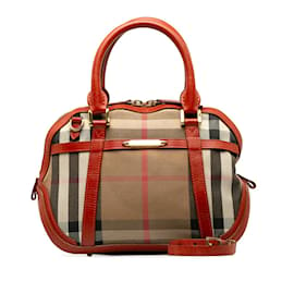 Burberry-Nova Check Leather Trim Canvas Handbag-Brown