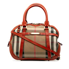 Burberry-Nova Check Leather Trim Canvas Handbag-Brown