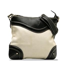 Gucci-Vintage Canvas Leather Trim Crossbody Bag 141446-White