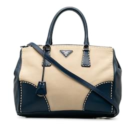 Prada-Bolsa de lona e couro City Stitch-Bege