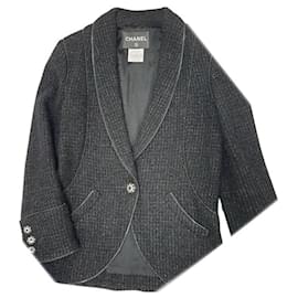 Chanel-Veste en tweed gris boutons Chanel CC Jewel Gripoix-Noir