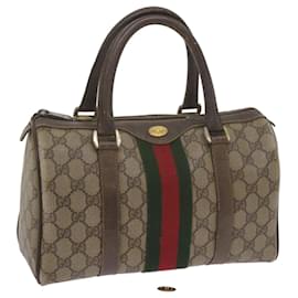 Gucci-GUCCI GG Supreme Web Sherry Line Hand Bag Beige Red Green 69 02 006 auth 60884-Red,Beige,Green