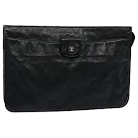 Chanel-CHANEL Bicolole Briefcase Lamb Skin Black CC Auth am5376-Black