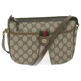 Gucci-GUCCI GG Supreme Web Sherry Line Shoulder Bag Beige Red 14 02 032 Auth th4355-Red,Beige