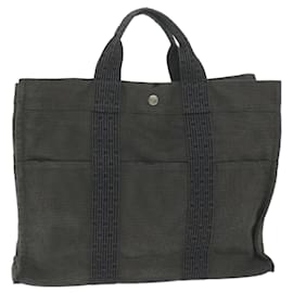 Hermès-HERMES Her Line Hand Bag Canvas Gray Auth bs10538-Grey