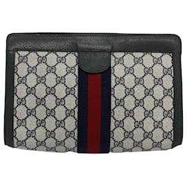 Gucci-GUCCI GG Supreme Sherry Line Clutch Bag Navy Red 89 01 002 Auth yk9831-Red,Navy blue