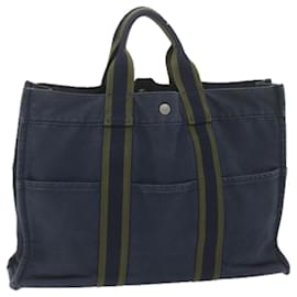 Hermès-HERMES Fourre Tout MM Bolso tote Lona Azul marino Auth ti1372-Azul marino