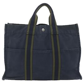 Hermès-HERMES Fourre Tout MM Tote Bag Canvas Navy Auth ti1372-Navy blue